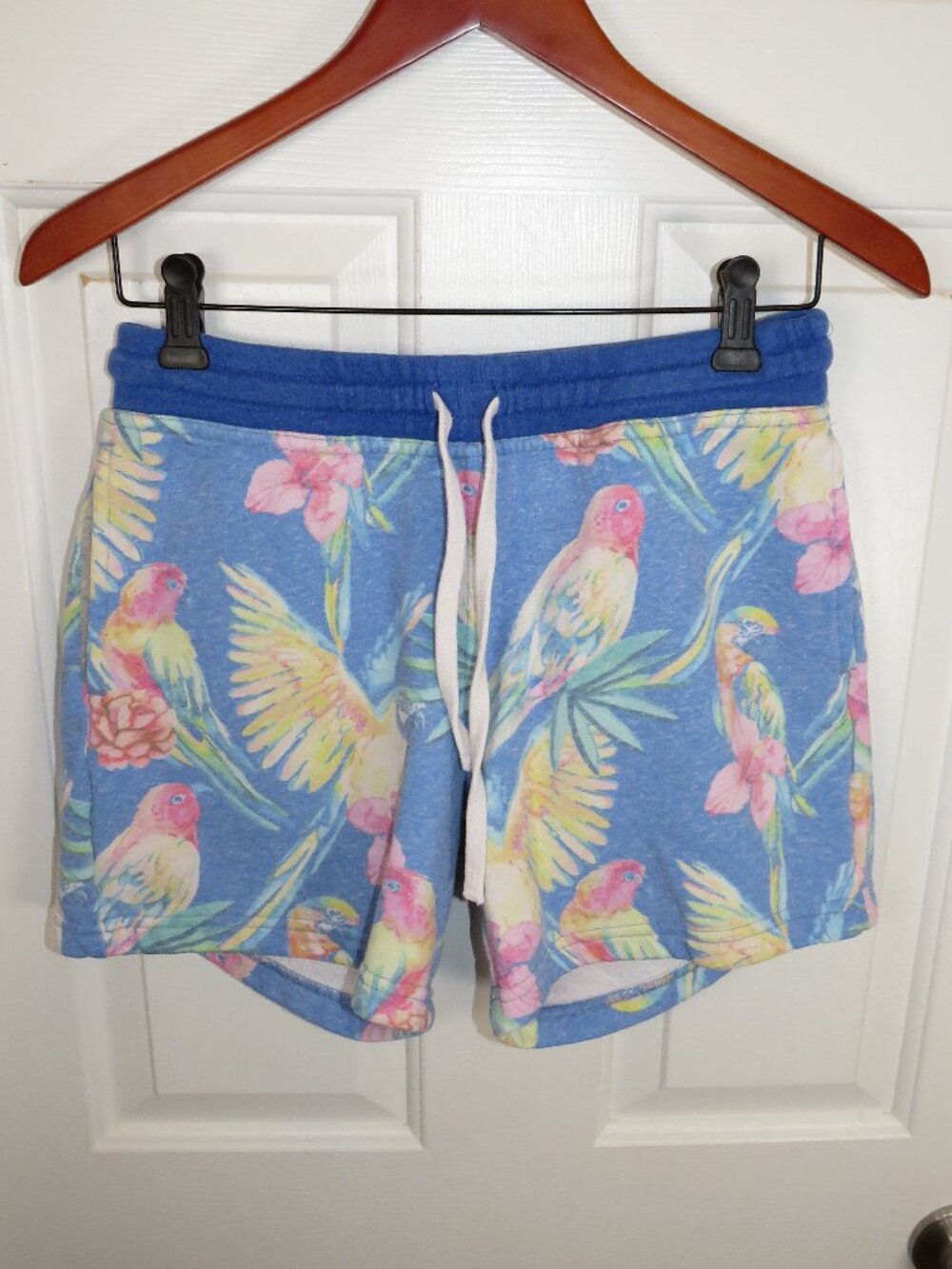 Chubbies Sweat Shorts 5.5” Blue Tropical Parrot Floral Print Lounge Casual Small
